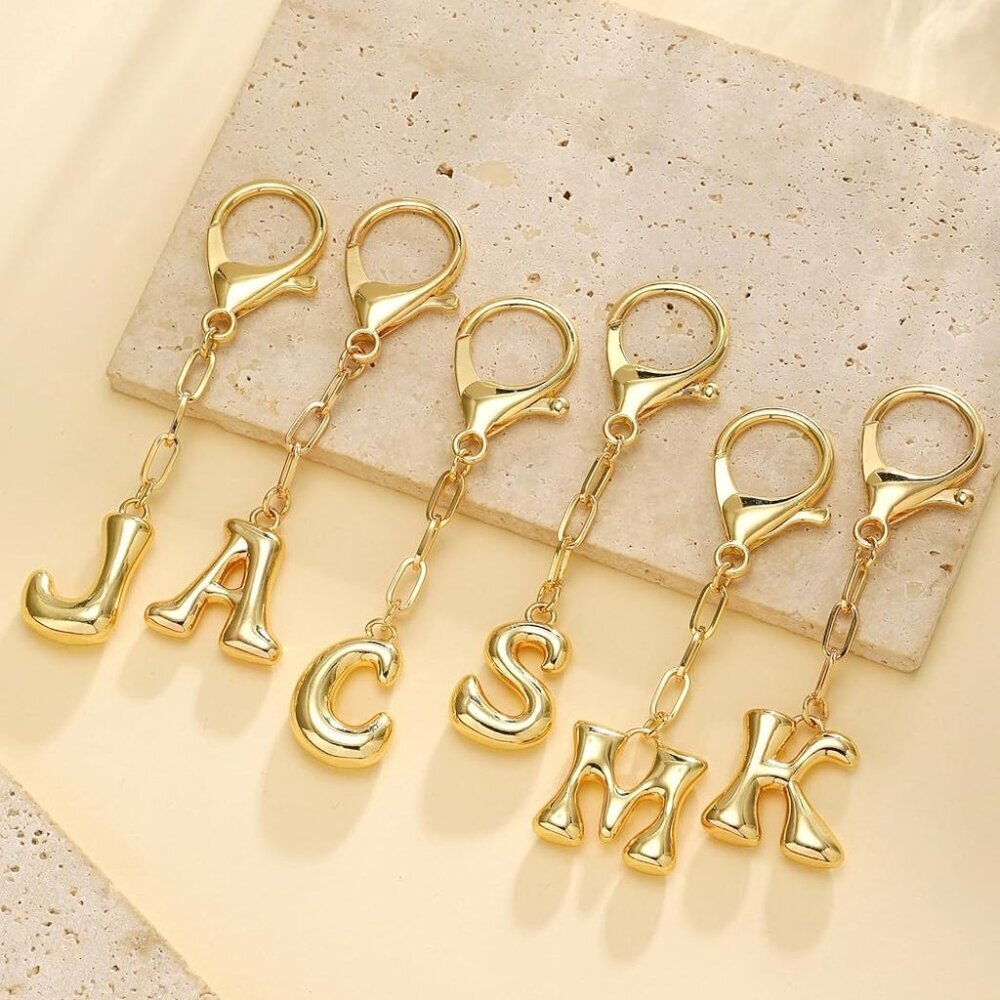 Gold Bubble Initial Keychain Charm For Women Bag … - image 7